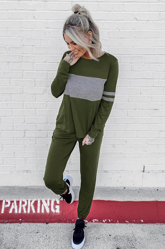 Women'S Color Block 2 Piece Tracksuit Crewneck Long Sleeve Tops Long Sweatpants Outfits Lounge Sets